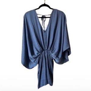Aakaa Satin Tie-Back Romper in Dusty Blue